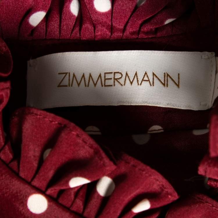 Pre Owned Zimmermann Red Polka Dotted Crepe De Chine Belted Dress M