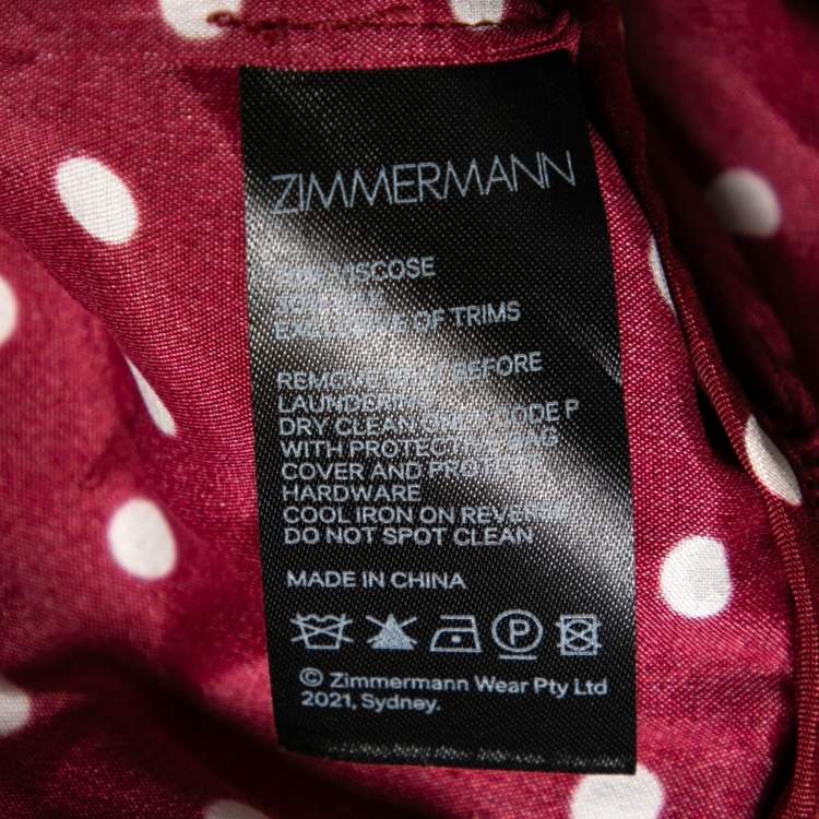 Pre Owned Zimmermann Red Polka Dotted Crepe De Chine Belted Dress M