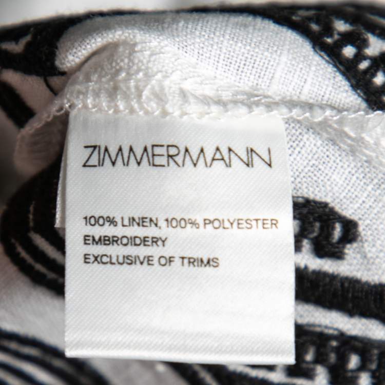 Pre Owned Zimmermann White & Black Tali Embroidered Linen Fringe Detail Maxi Dress S