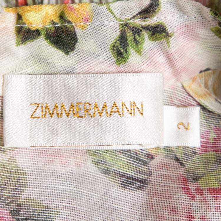 Pre Owned Zimmermann White Floral Printed Linen Wavelength Paneled Maxi Dress S
