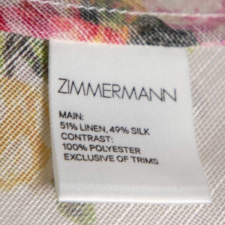 Pre Owned Zimmermann White Floral Printed Linen Wavelength Paneled Maxi Dress S