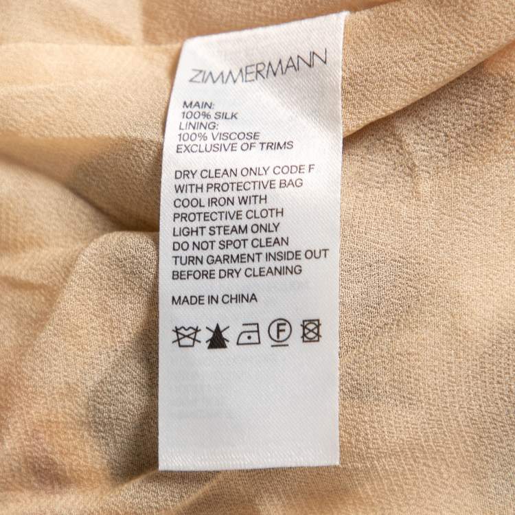 Pre Owned Zimmermann Beige Floral Printed Silk Ruched and Draped Detail Mock Neck Maxi Dress S