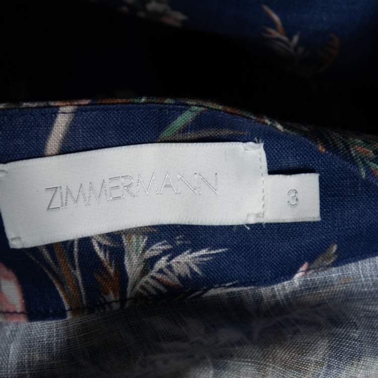 مملوكة مسبقًا Zimmermann Blue Moonshine Floral Printed Linen Wrap Dress S