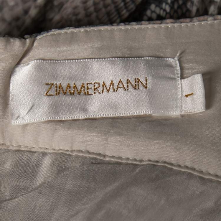 Pre Owned Zimmermann Grey Snake Print Chiffon Corsage Pleated Asymmetric Skirt M