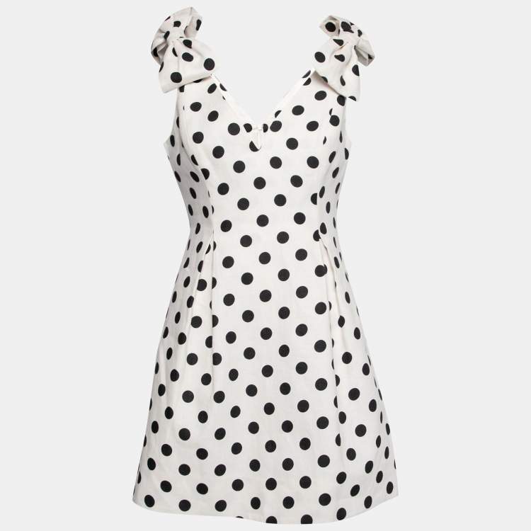 Pre Owned Zimmermann White Polka Dot Linen Corsage Bow Detailed Dress S