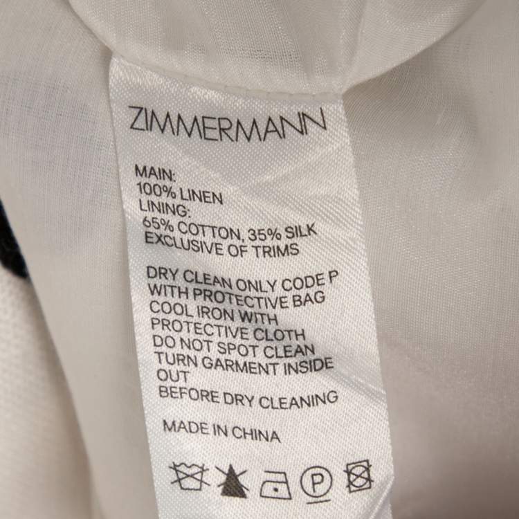 Pre Owned Zimmermann White Polka Dot Linen Corsage Bow Detailed Dress S