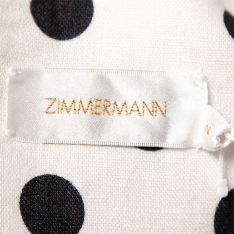 Pre Owned Zimmermann White Polka Dot Linen Corsage Bow Detailed Dress S