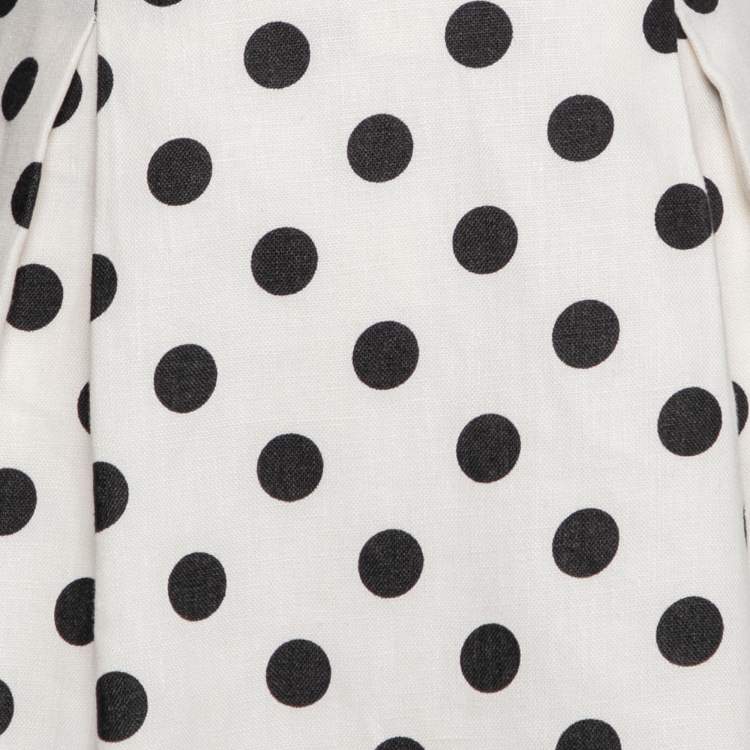 Pre Owned Zimmermann White Polka Dot Linen Corsage Bow Detailed Dress S