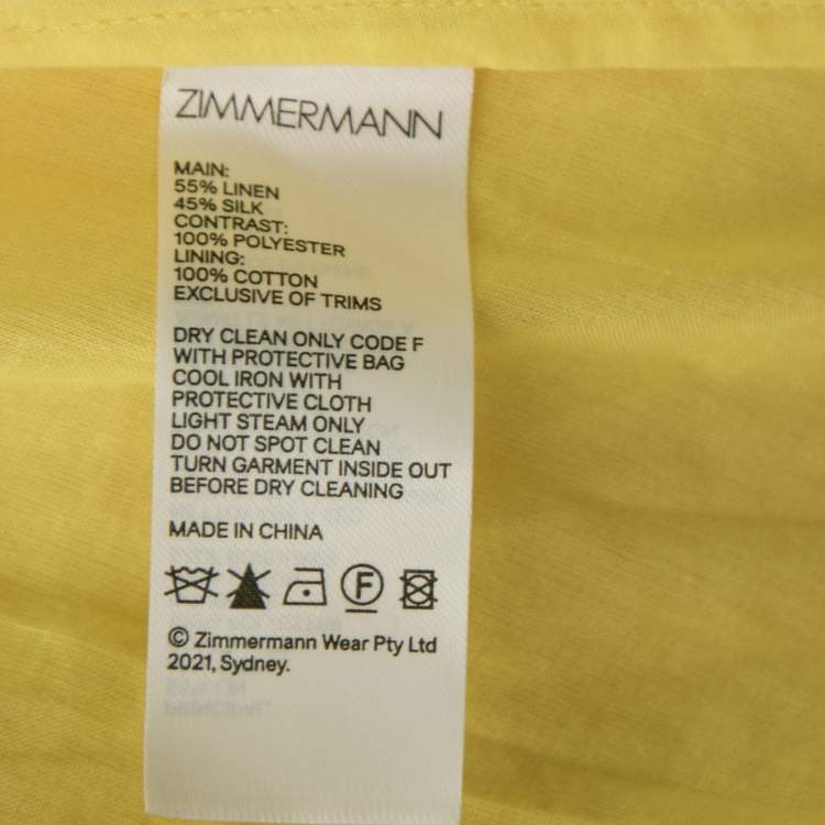 Pre Owned Zimmermann Yellow Linen And Silk Cutout Botanica Brallete Gown S