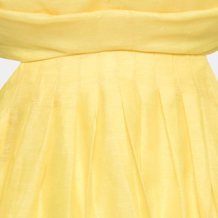 Pre Owned Zimmermann Yellow Linen And Silk Cutout Botanica Brallete Gown S