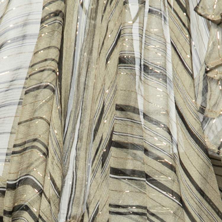 مملوكة مسبقًا Zimmermann Green Lurex Striped Chiffon Cut-Out Back Jumpsuit S