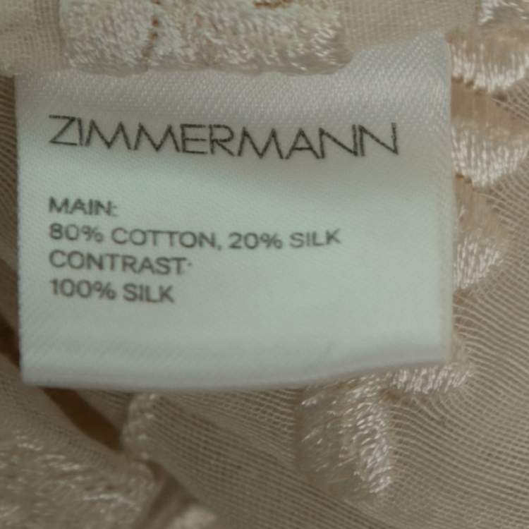 Pre Owned Zimmermann Cream Embroidered Cotton Long Sleeve Dress S