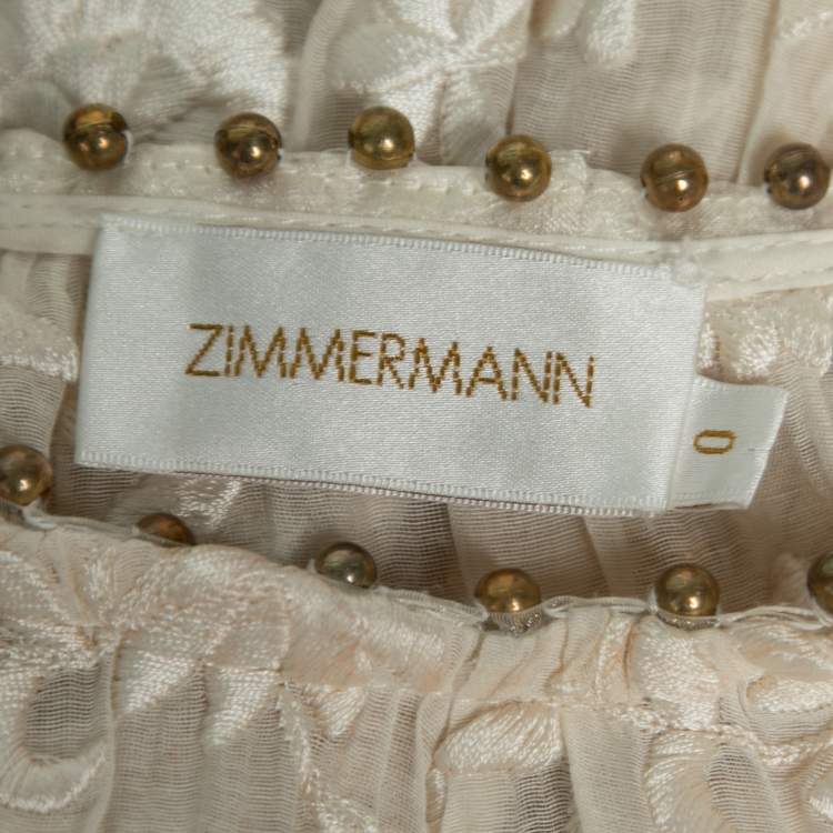 Pre Owned Zimmermann Cream Embroidered Cotton Long Sleeve Dress S