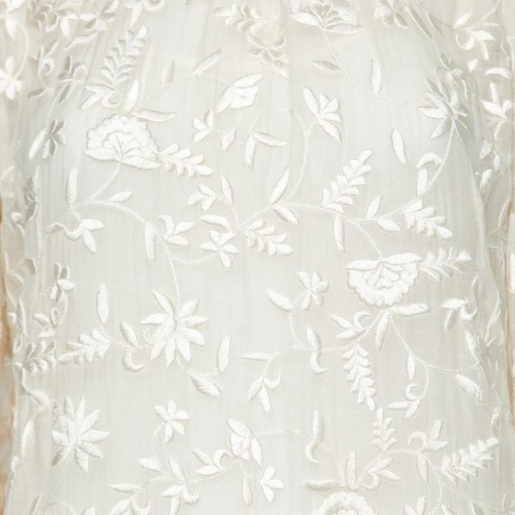 Pre Owned Zimmermann Cream Embroidered Cotton Long Sleeve Dress S