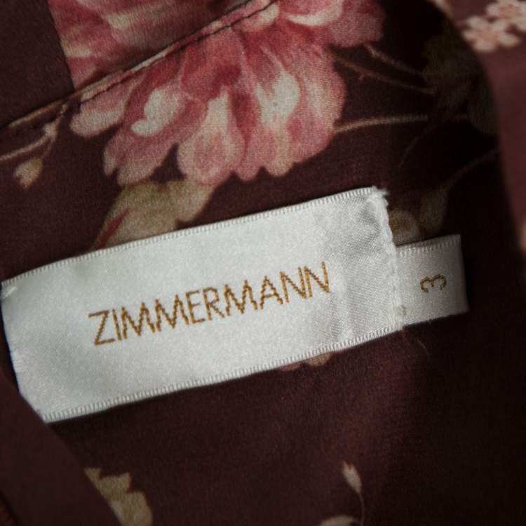 Pre Owned Zimmermann Brown Floral Printed Silk Side Ruched Detail Dress S