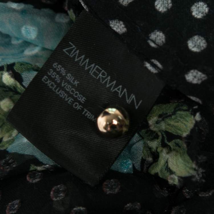 Pre Owned Zimmermann Navy Blue Ruffled Printed Swiss-Dot Silk Georgette Wrap Dress S