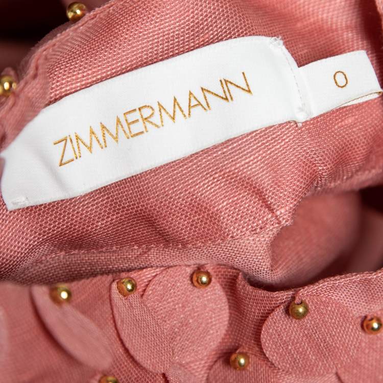 Pre Owned Zimmermann Pink Linen & Cotton Concert Disc Cut-Out Detail Mini Dress S