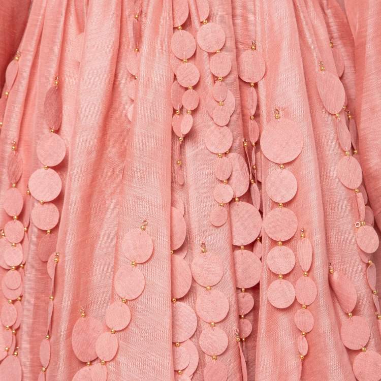 Pre Owned Zimmermann Pink Linen & Cotton Concert Disc Cut-Out Detail Mini Dress S