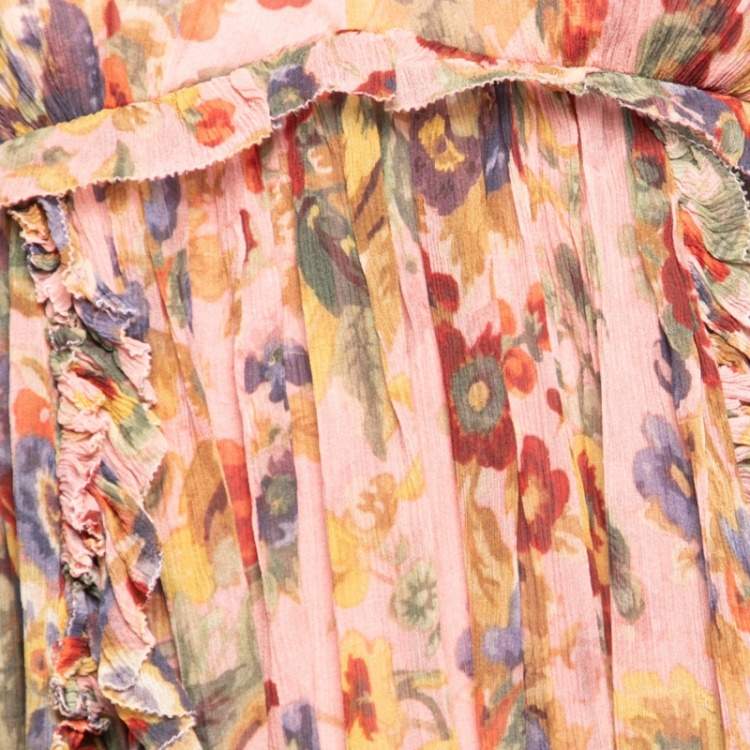 Pre Owned Zimmermann Pink Chiffon Floral Print Lovelorn Babydoll Dress S