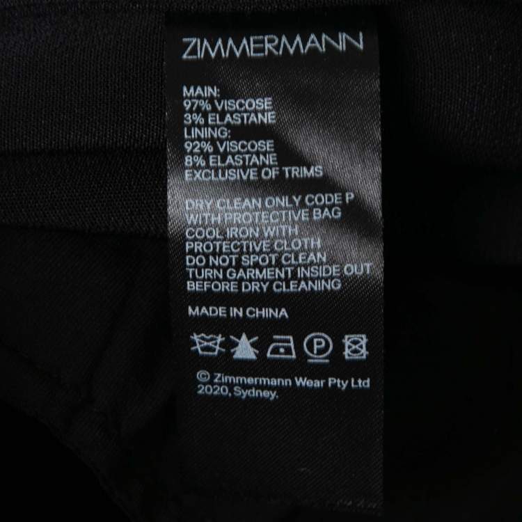 Pre Owned Zimmermann Black Crepe Velvet Trim Detail Tapered Trousers M