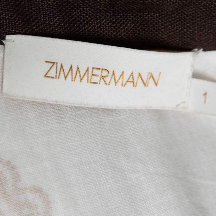 Pre Owned Zimmermann White & Brown Linen Zippy Dandy Studded Belted Dress M