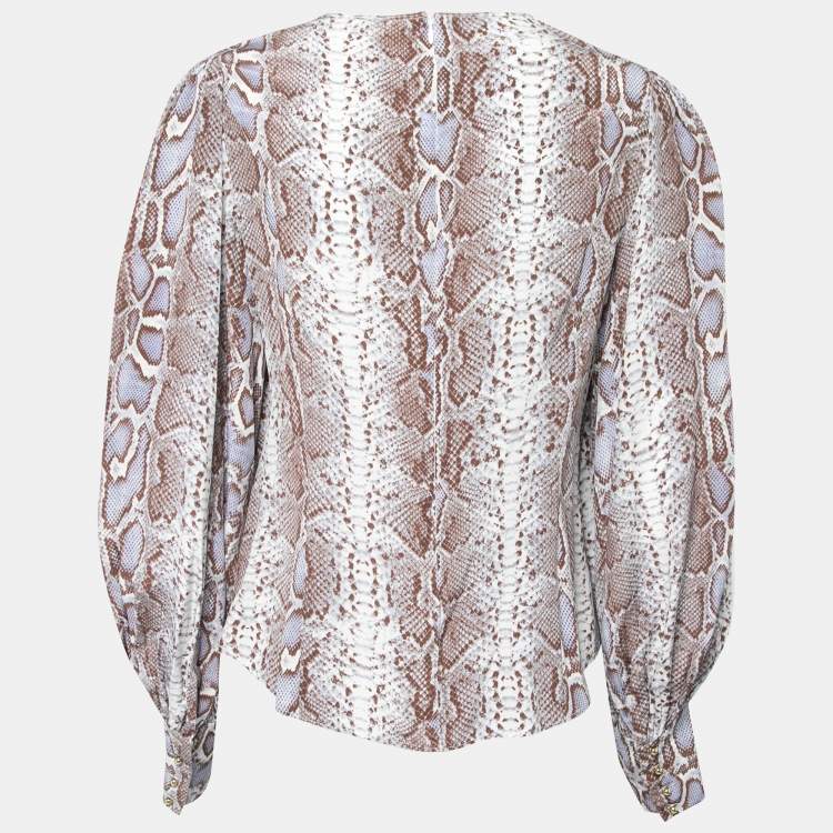 Pre Owned Zimmermann Brown & Blue Snake Print Silk Blouse M