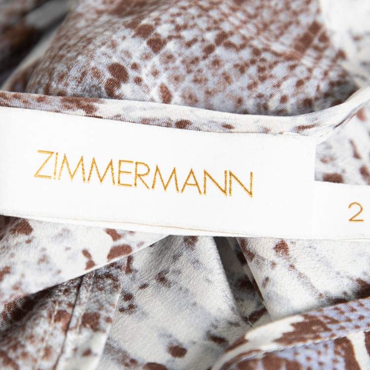 Pre Owned Zimmermann Brown & Blue Snake Print Silk Blouse M