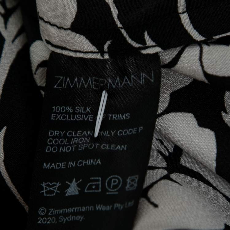 Pre Owned Zimmermann Black and White Rose Print Crepe Shirt and Trouser Suit S