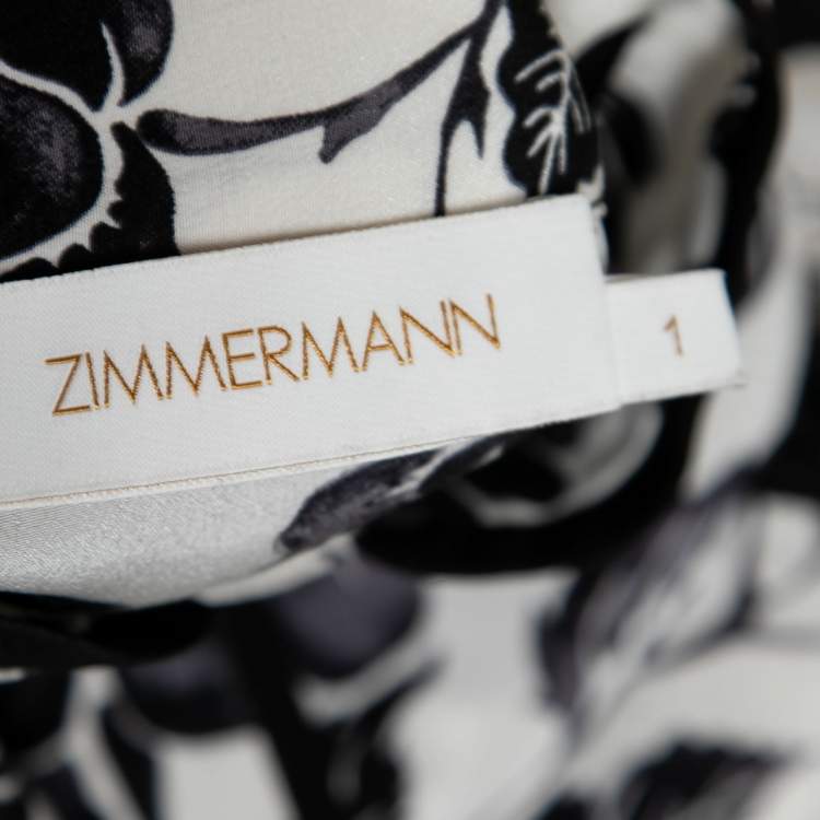 Pre Owned Zimmermann Black and White Rose Print Crepe Shirt and Trouser Suit S