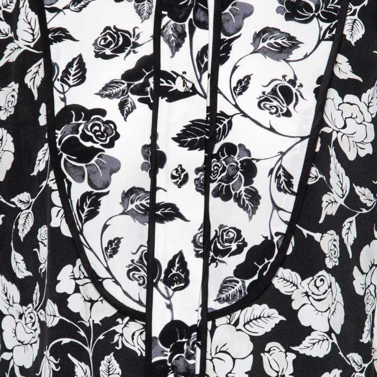 Pre Owned Zimmermann Black and White Rose Print Crepe Shirt and Trouser Suit S