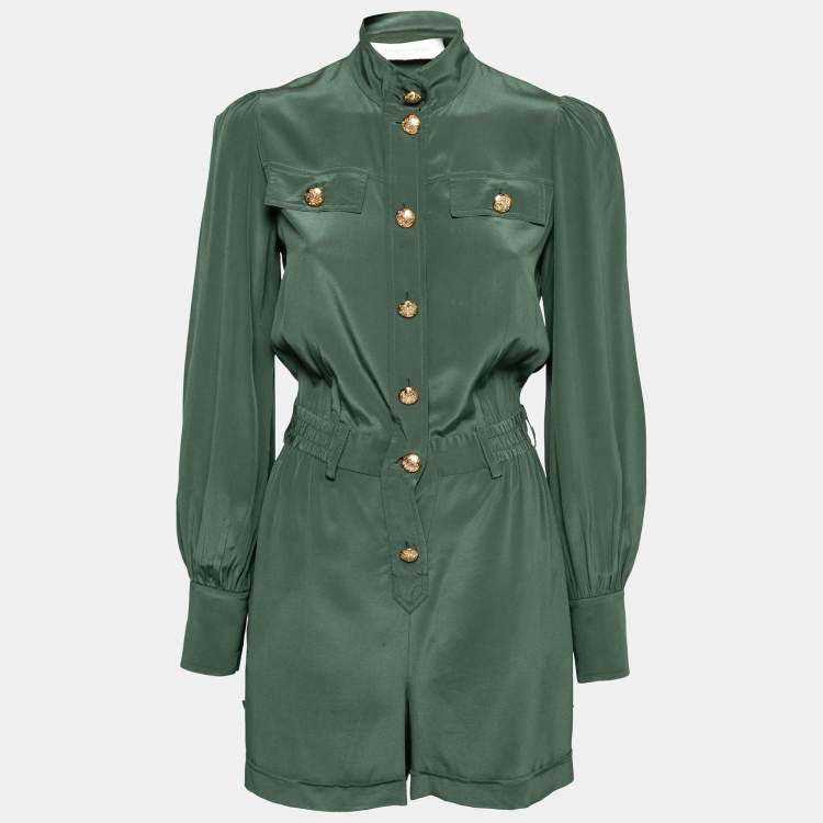 مملوكة مسبقًا Zimmermann Green Silk Button Front Short Romper XS