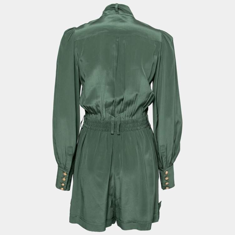 مملوكة مسبقًا Zimmermann Green Silk Button Front Short Romper XS