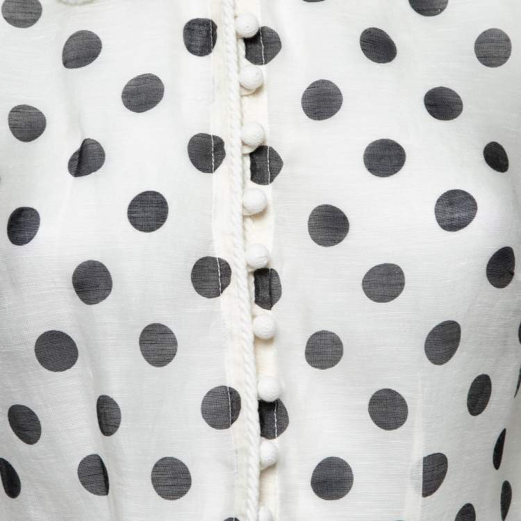 مملوكة مسبقًا Zimmermann White Polka Dot Silk & Linen Button Front Blouse XS