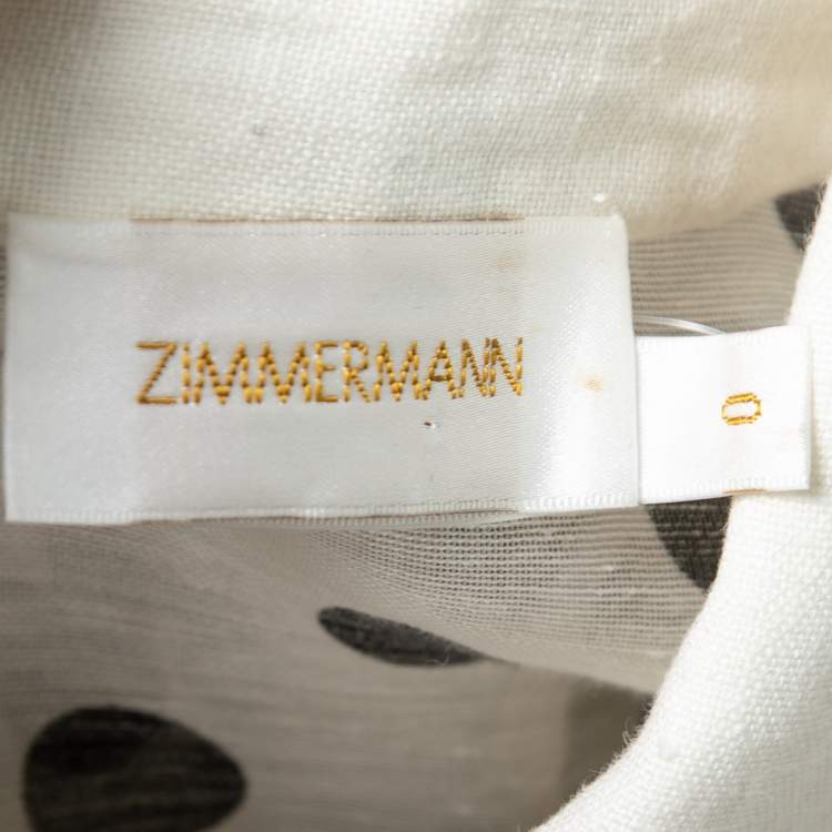 مملوكة مسبقًا Zimmermann White Polka Dot Silk & Linen Button Front Blouse XS