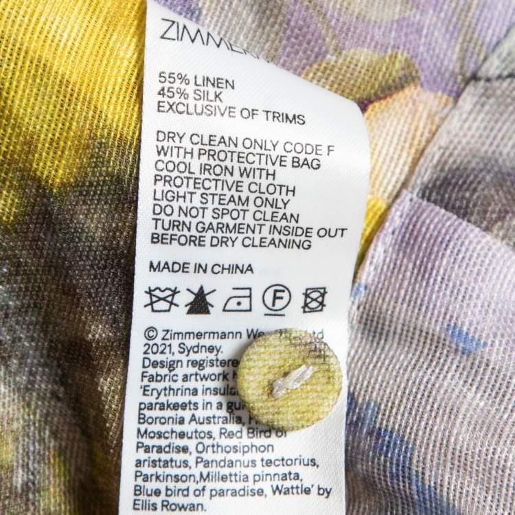 Pre Owned Zimmermann Wild Botanica Multicolor Floral Print Linen & Silk Blouse and Skirt Set S&L