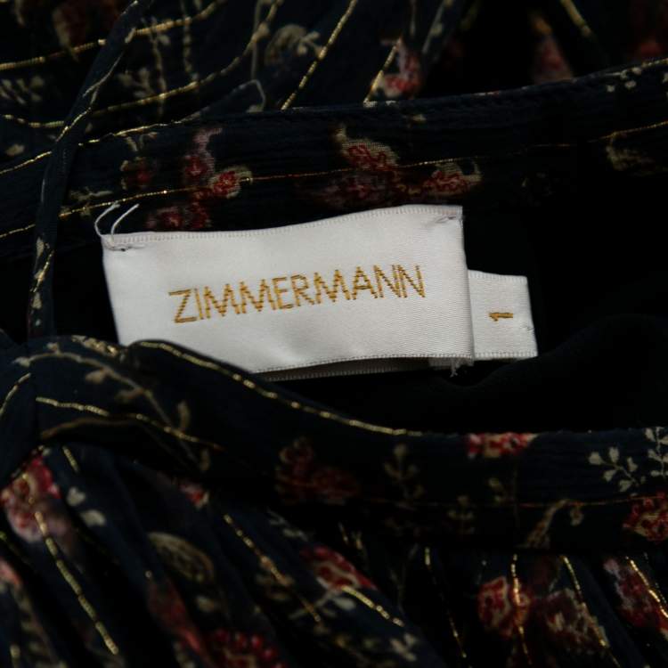 مملوكة مسبقًا Zimmermann Navy Blue Floral Print Silk Diamond Halter Neck Dress S