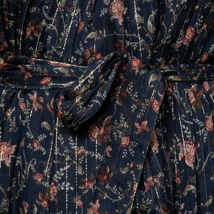 مملوكة مسبقًا Zimmermann Navy Blue Floral Print Silk Diamond Halter Neck Dress S