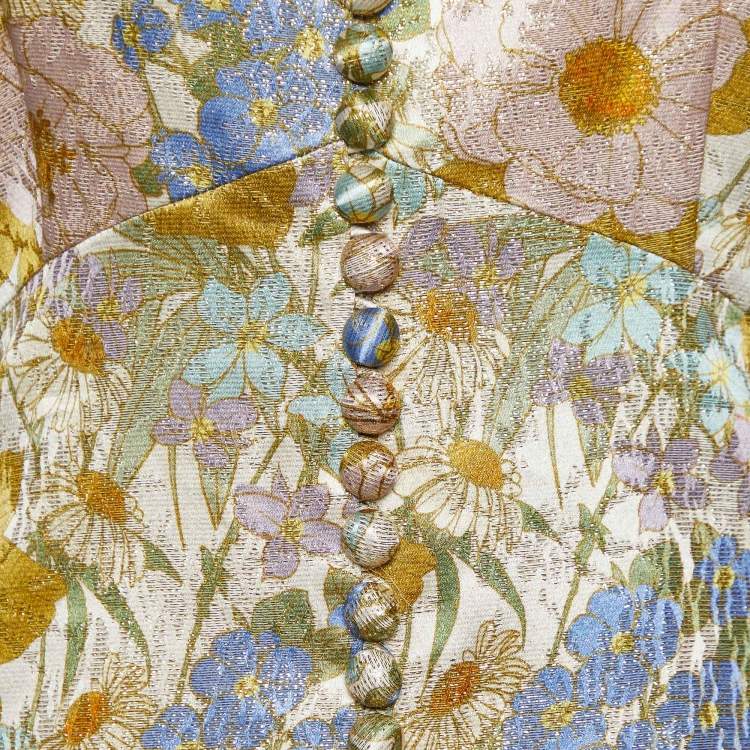 Pre Owned Zimmermann Yellow Floral Brocade Super Eight Balloon Sleeve Mini Dress M