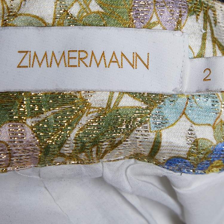 Pre Owned Zimmermann Yellow Floral Brocade Super Eight Balloon Sleeve Mini Dress M