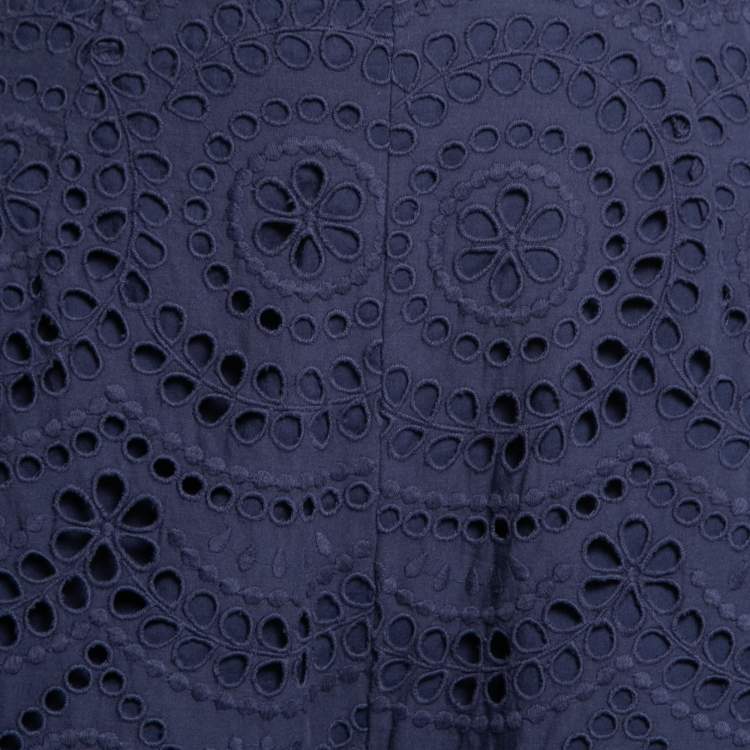 Pre Owned Zimmermann Navy Blue Cotton Eyelet Lace Cropped Trousers M