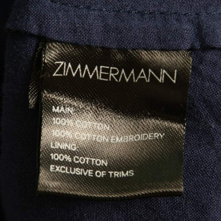 Pre Owned Zimmermann Navy Blue Cotton Eyelet Lace Cropped Trousers M