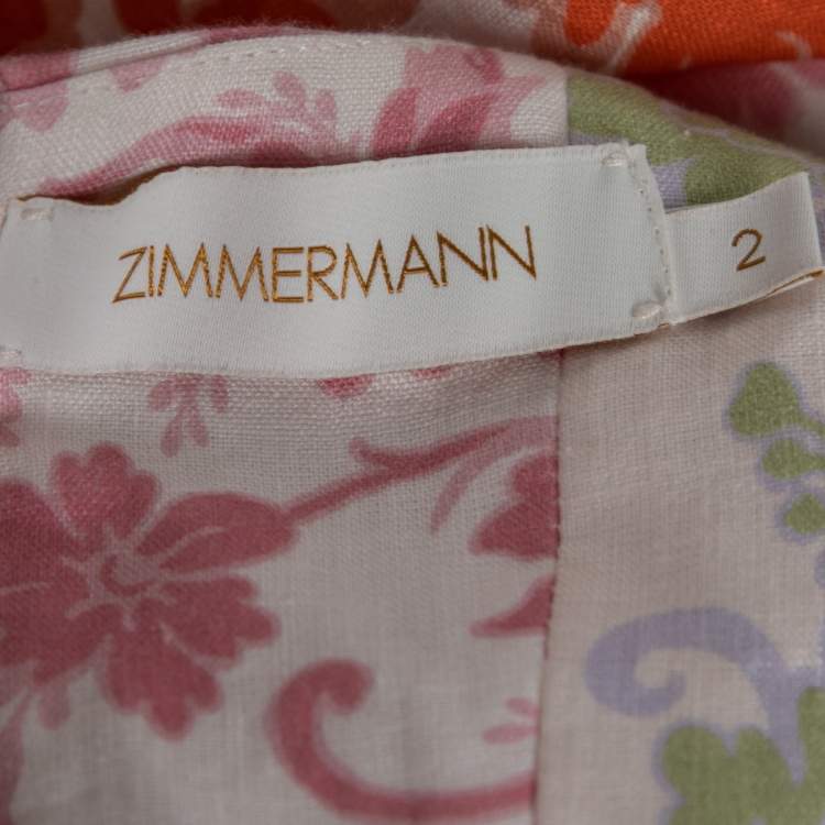 Pre Owned Zimmermann Multicolor Floral Patterned Linen Postcard Spliced Mini Dress M