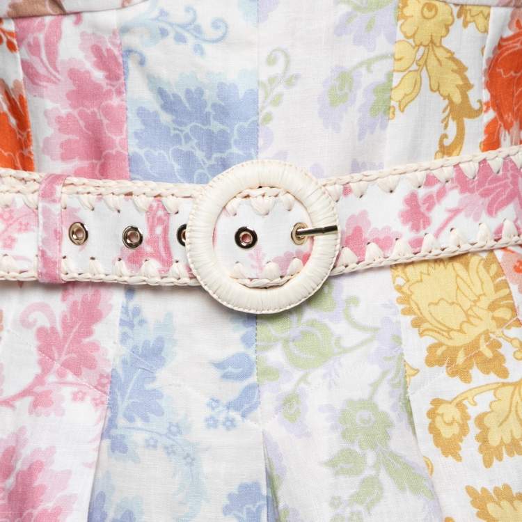 Pre Owned Zimmermann Multicolor Floral Patterned Linen Postcard Spliced Mini Dress M