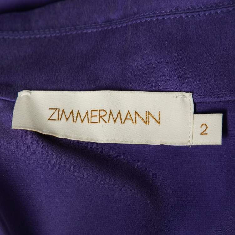 Pre Owned Zimmermann Purple Silk Asymmetric Ruffled Wrap Dress M