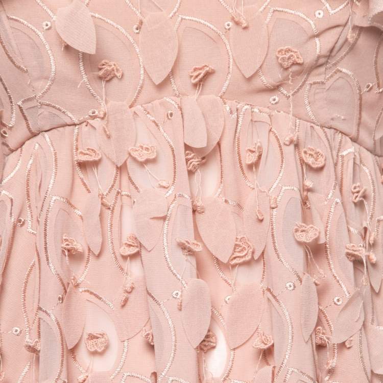 Pre Owned Zimmermann Pink Chiffon & Linen Frill-Trim Dancer Mini Dress S
