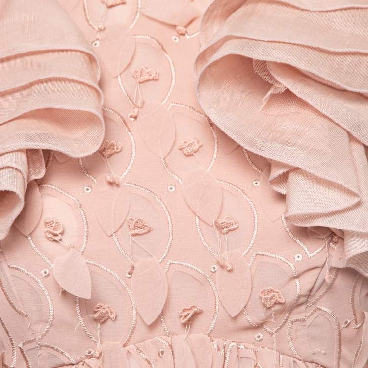 Pre Owned Zimmermann Pink Chiffon & Linen Frill-Trim Dancer Mini Dress S