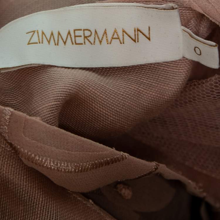 Pre Owned Zimmermann Pink Chiffon & Linen Frill-Trim Dancer Mini Dress S