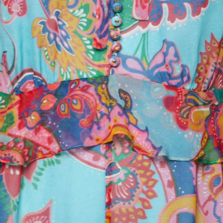 مملوكة مسبقًا Zimmermann Blue Floral Printed Silk Chiffon Ruffled Jumpsuit L