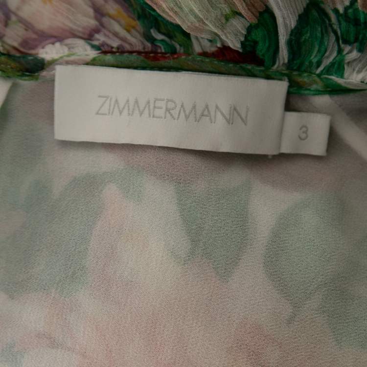 Pre Owned Zimmermann White Floral Printed Silk Chiffon Ruffle Trimmed Jumpsuit L