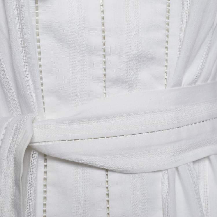 Pre Owned Zimmermann White Cotton Flared Belted Midi Dress XS